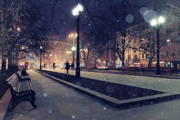 Christmas night winter city landscape