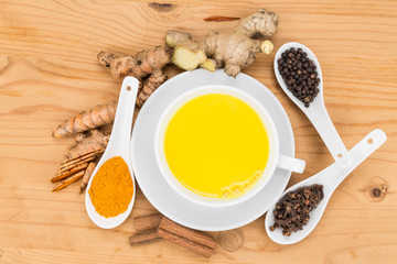 Aromatic milk tea with ginger roots, cinnamon, cloves and black pepper offers many wellness health benefits