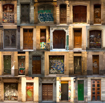 Collage of spanish wooden doors