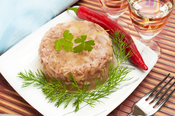 Traditional Russian food. Aspic meat jelly