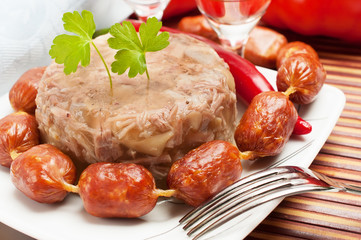 Traditional Russian food. Aspic meat jelly