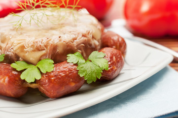 Traditional Russian food. Aspic meat jelly
