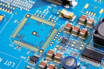 Electronic circuit board close up.