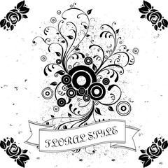 Старинные элементы декора. Вывеска, логотип. Для ресторана и кафе. Открытка с цветами и завитками