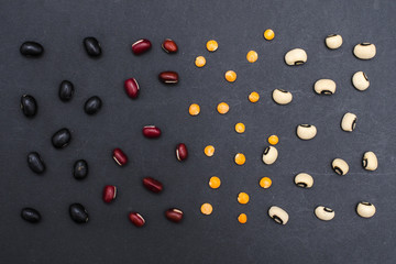 Different kinds of bean seeds background