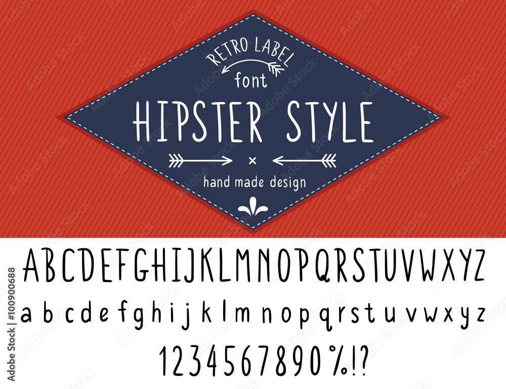 Fototapete hipster style font hand made slim line design. latin black typeface uppercase and nubers isolated on