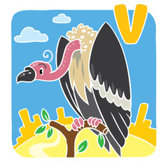 Children illustration of funny vulture Alphabeth U