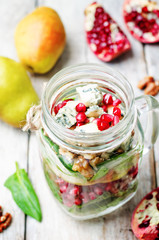 homemade pear, spinach, walnuts, pomegranate, blue cheese salad