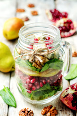 homemade pear, spinach, walnuts, pomegranate, blue cheese salad