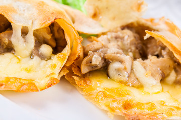Mushrooms and cheese baked in pita bread