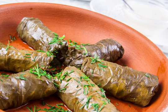 Traditional Armenian dolma (tolma) - stuffed with meat in grape leaves