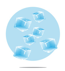 Illustration of falling ice cubes with light blue background