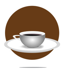Illustration of a coffee cup with brown circle background