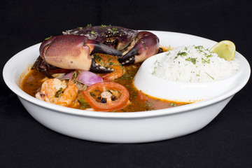 Peruvian Food: Crab soup called Parihuela. Made with seafood, shrimp.