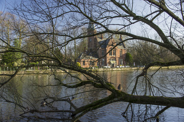 Obraz premium The canals of Bruges, castle, lake of Love