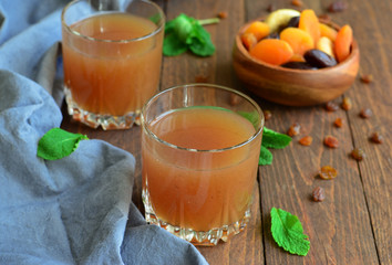 Dried Fruit Drink on a wooden background