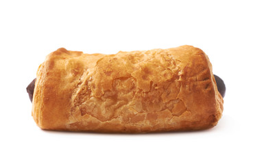 Pastry bun with sausage isolated