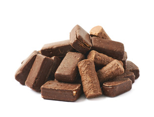 Pile of chocolate candies isolated