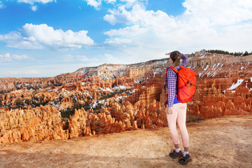 Hiker young woman in Bryce canyon