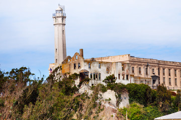 View of Alcatraz buildings and lighthouse