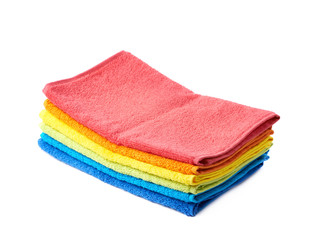 Rainbow colored pile of towels isolated