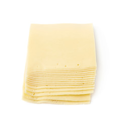 Stack of multiple cheese slices isolated