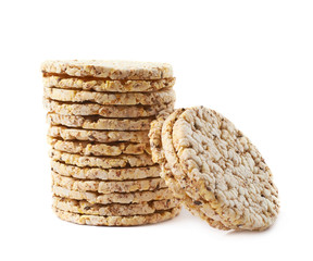 Pile of diet rice crackers isolated