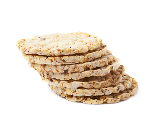 Pile of diet rice crackers isolated