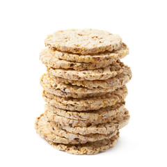 Pile of diet rice crackers isolated