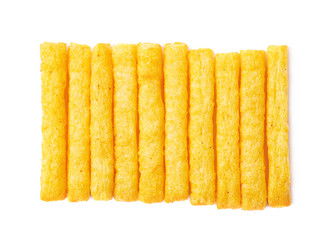 Cheese puff sticks isolated