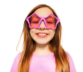 Happy face of girl in glasses with star frames