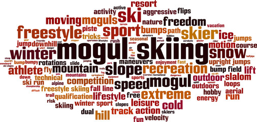 Mogul skiing word cloud concept. Vector illustration