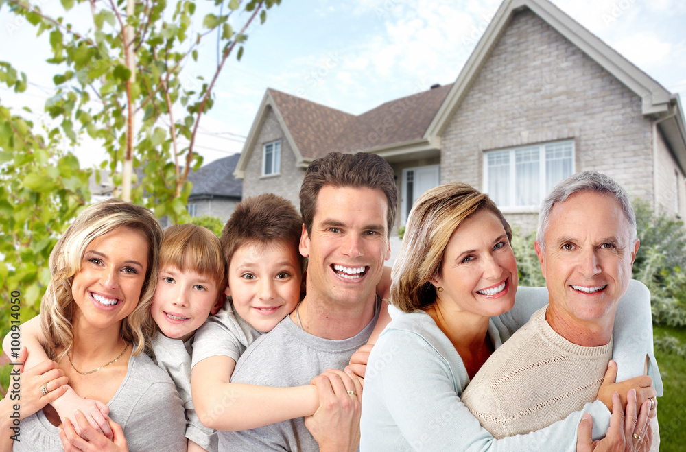 Canvas Prints happy family near new house.