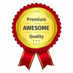 awesome 3d gold badge with red ribbon