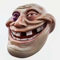 Trollface beaten. Internet troll 3d illustration - obrazy, fototapety, plakaty