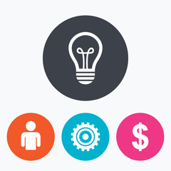 Business signs. Human and lamp bulb idea icons.