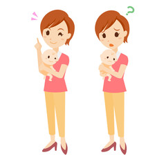 Fototapeta premium 子育て 女性 表情 全身 セット