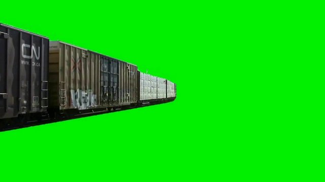 Cargo Train Green Screen / This 1080p Effect of a train (center screen) moving towards camera (left center) created from live action footage.
