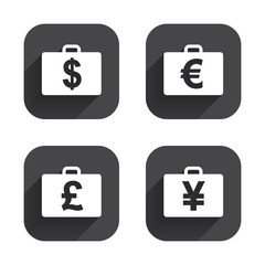 Fototapeta premium Businessman case signs. Cash money icons.