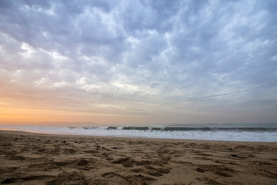 Sunset Atlantic Ocean view at Dar Bouazza beach, Casablanca.