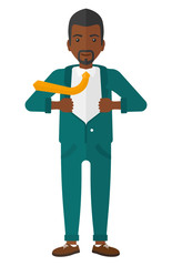 Man taking off jacket.