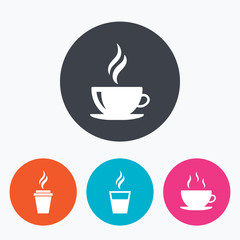 Coffee cup icon. Hot drinks glasses symbols.