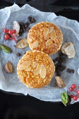 Above of Almonds Tart on Crumpled Paper
