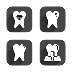 Dental care icons. Caries tooth and implant.