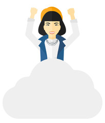 Woman sitting on cloud.