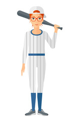 Baseball player standing with bat.
