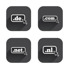 Top-level domains signs. De, Com, Net and Nl.
