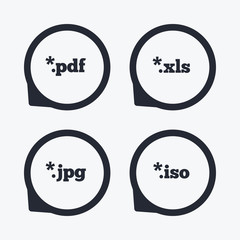 Document signs. File extensions symbols.