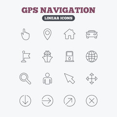 GPS navigation icons. Car and Ship transport.