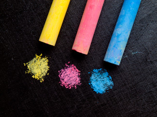 Fototapeta na wymiar colored chalk, primary colors.